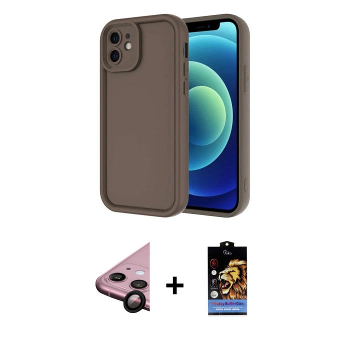 MARSİLYAN™- iPhone 11 Kılıf Yankı Yansıma Özel Seri - Siyah Buffer Hayalet Cam Ekran Koruyucu + Raze Metal Kamera Lens - SH