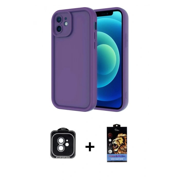 MARSİLYAN™- iPhone 11 Kılıf Yankı Yansıma Özel Seri - Siyah Buffer Hayalet Cam Ekran Koruyucu + Yeşil PVD Metal Kamera Lens
