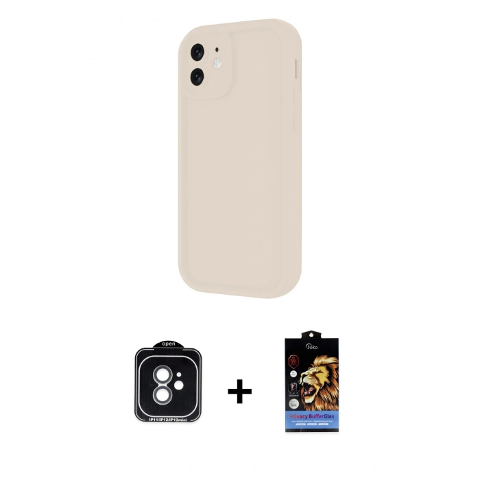 MARSİLYAN™- iPhone 11 Kılıf Yankı Yansıma Özel Seri - Siyah Buffer Hayalet Cam Ekran Koruyucu + Yeşil PVD Metal Kamera Lens