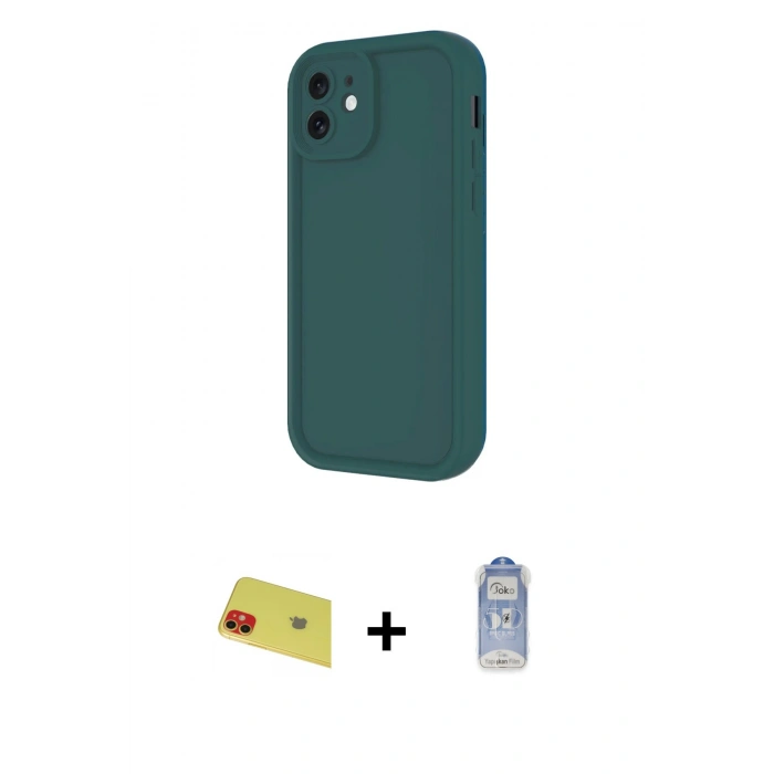 MARSİLYAN™- iPhone 11 Kılıf Yankı Yansıma Özel Seri - Siyah Joko Magic 5D Cam + Kırmızı Rainbow Kamera Lens Koruma Cam
