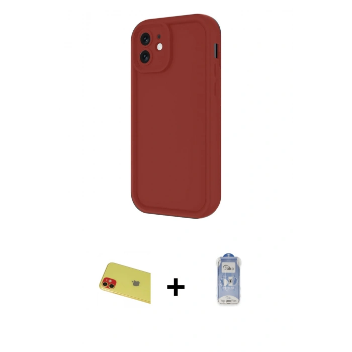 MARSİLYAN™- iPhone 11 Kılıf Yankı Yansıma Özel Seri - Siyah Joko Magic 5D Cam + Kırmızı Rainbow Kamera Lens Koruma Cam
