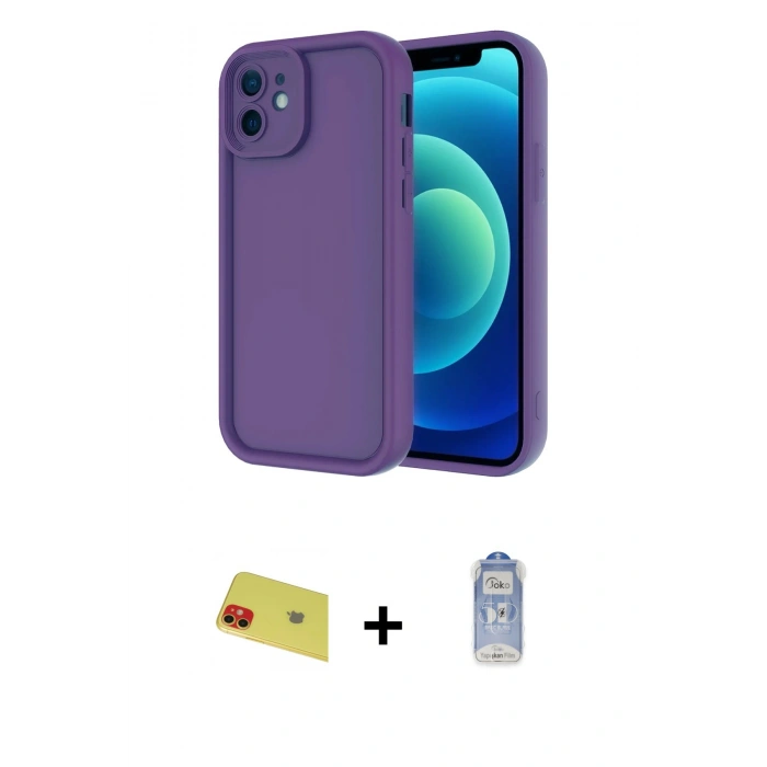 MARSİLYAN™- iPhone 11 Kılıf Yankı Yansıma Özel Seri - Siyah Joko Magic 5D Cam + Kırmızı Rainbow Kamera Lens Koruma Cam