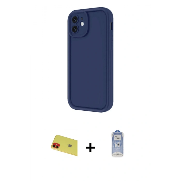 MARSİLYAN™- iPhone 11 Kılıf Yankı Yansıma Özel Seri - Siyah Joko Magic 5D Cam + Kırmızı Rainbow Kamera Lens Koruma Cam
