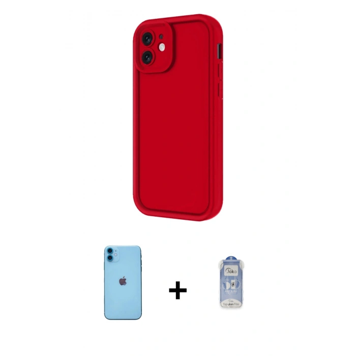MARSİLYAN™- iPhone 11 Kılıf Yankı Yansıma Özel Seri - Siyah Joko Magic 5D Cam + Mavi Neon Fosforlu Kamera Lens