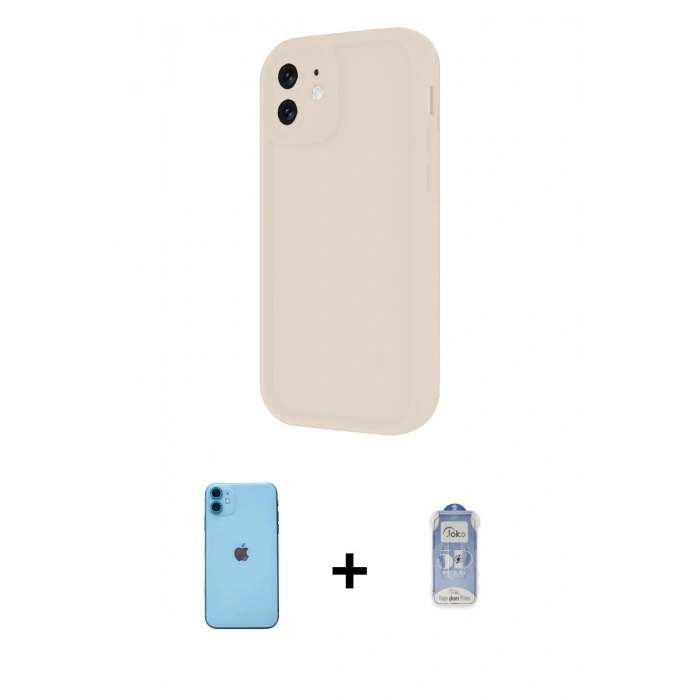 MARSİLYAN™- iPhone 11 Kılıf Yankı Yansıma Özel Seri - Siyah Joko Magic 5D Cam + Mavi Neon Fosforlu Kamera Lens