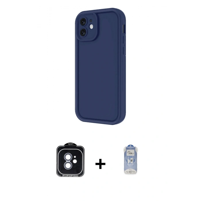 MARSİLYAN™- iPhone 11 Kılıf Yankı Yansıma Özel Seri - Siyah Joko Magic 5D Cam + Mavi PVD Metal Kamera Lens