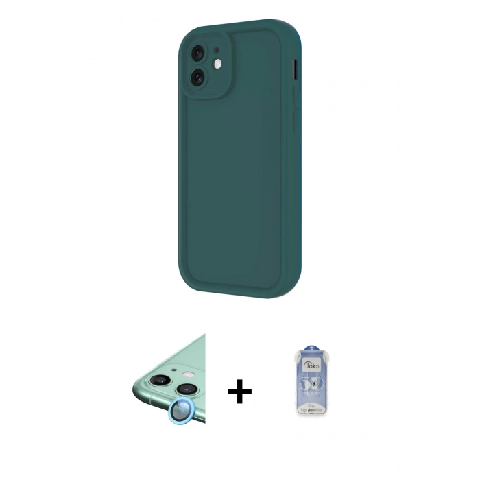 MARSİLYAN™- iPhone 11 Kılıf Yankı Yansıma Özel Seri - Siyah Joko Magic 5D Cam + Mavi Raze Metal Kamera Lens