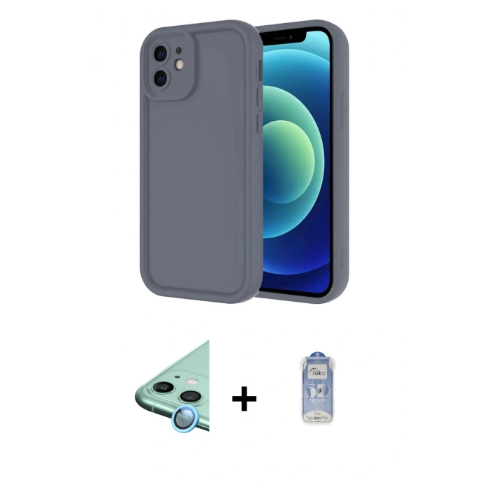 MARSİLYAN™- iPhone 11 Kılıf Yankı Yansıma Özel Seri - Siyah Joko Magic 5D Cam + Mavi Raze Metal Kamera Lens