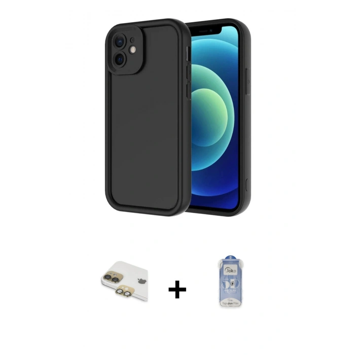 MARSİLYAN™- iPhone 11 Kılıf Yankı Yansıma Özel Seri - Siyah Joko Magic 5D Cam + Pers Alüminyum Kamera Lens - GD