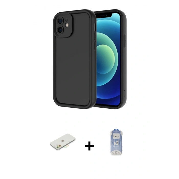 MARSİLYAN™- iPhone 11 Kılıf Yankı Yansıma Özel Seri - Siyah Joko Magic 5D Cam + Renkli Kamera Lens Koruma Cam - TU