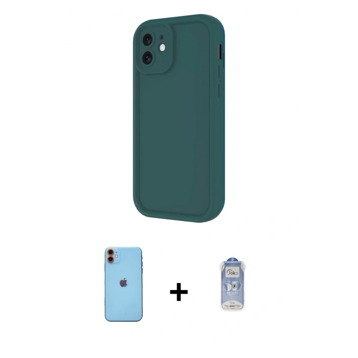 MARSİLYAN™- iPhone 11 Kılıf Yankı Yansıma Özel Seri - Siyah Joko Magic 5D Cam + Neon Fosforlu Kamera Lens - TU