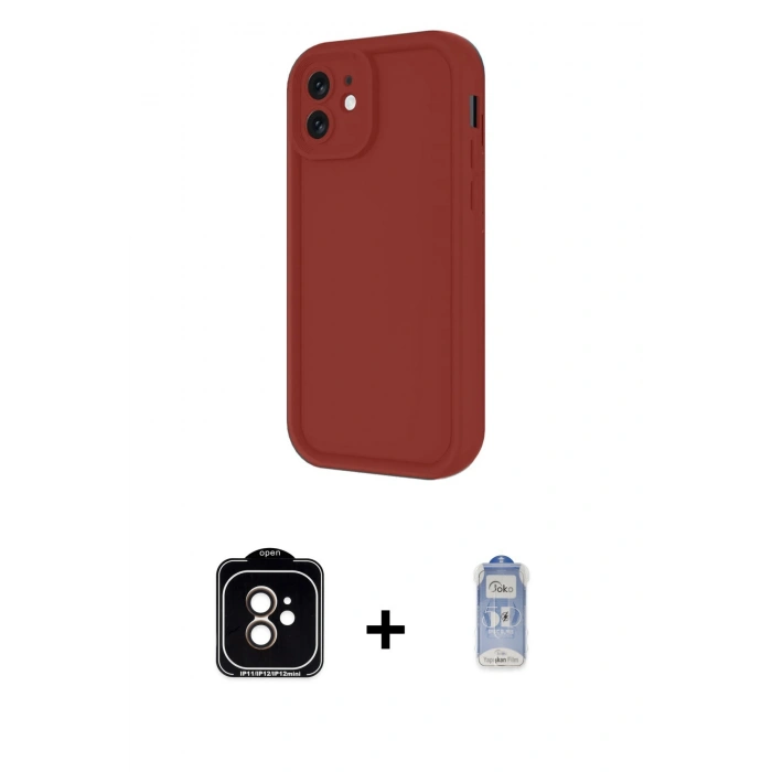 MARSİLYAN™- iPhone 11 Kılıf Yankı Yansıma Özel Seri - Siyah Joko Magic 5D Cam + Turuncu PVD Metal Kamera Lens
