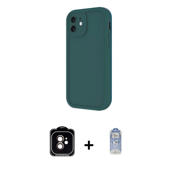MARSİLYAN™- iPhone 11 Kılıf Yankı Yansıma Özel Seri - Siyah Joko Magic 5D Cam + Turuncu PVD Metal Kamera Lens