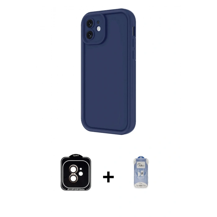 MARSİLYAN™- iPhone 11 Kılıf Yankı Yansıma Özel Seri - Siyah Joko Magic 5D Cam + Turuncu PVD Metal Kamera Lens