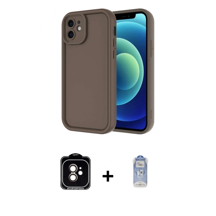 MARSİLYAN™- iPhone 11 Kılıf Yankı Yansıma Özel Seri - Siyah Joko Magic 5D Cam + Turuncu PVD Metal Kamera Lens