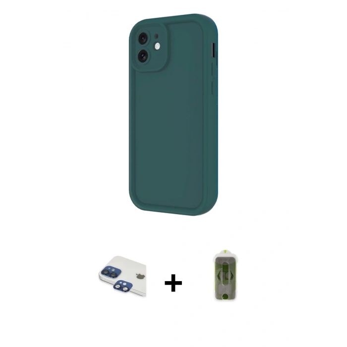 MARSİLYAN™- iPhone 11 Kılıf Yankı Yansıma Özel Seri - Siyah Joko Magic 5D Hayalet Cam + Lacivert Pers Alüminyum Kamera Lens