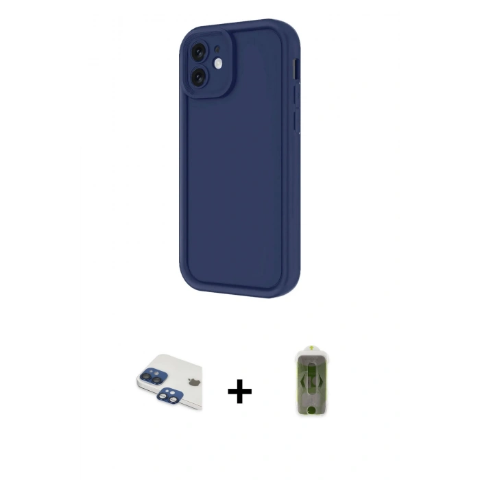 MARSİLYAN™- iPhone 11 Kılıf Yankı Yansıma Özel Seri - Siyah Joko Magic 5D Hayalet Cam + Lacivert Pers Alüminyum Kamera Lens