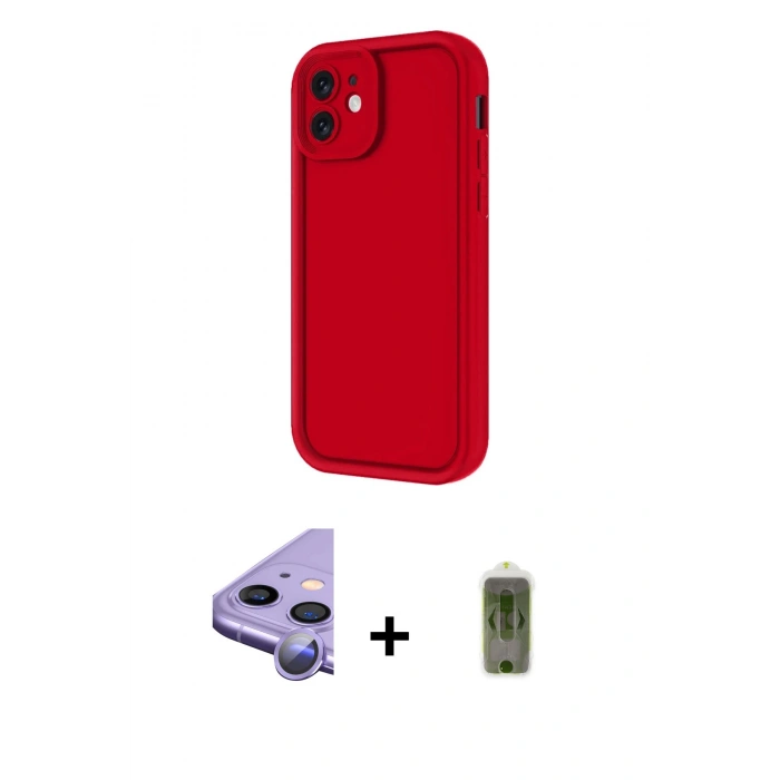 MARSİLYAN™- iPhone 11 Kılıf Yankı Yansıma Özel Seri - Siyah Joko Magic 5D Hayalet Cam + Mor Raze Metal Kamera Lens