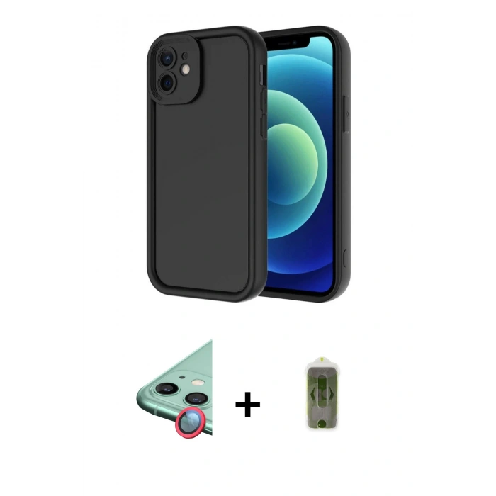 MARSİLYAN™- iPhone 11 Kılıf Yankı Yansıma Özel Seri - Siyah Joko Magic 5D Hayalet Cam + Raze Metal Kamera Lens - KI