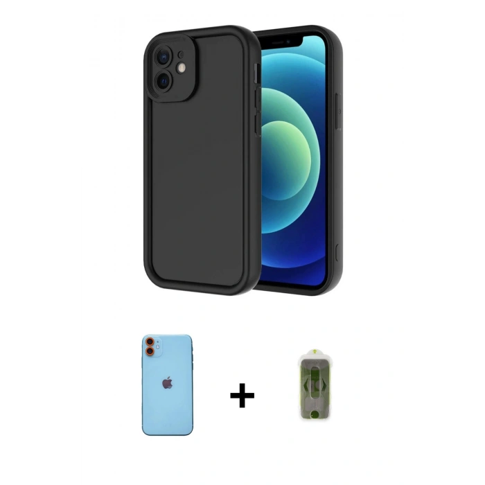 MARSİLYAN™- iPhone 11 Kılıf Yankı Yansıma Özel Seri - Siyah Joko Magic 5D Hayalet Cam + Neon Fosforlu Kamera Lens - TU