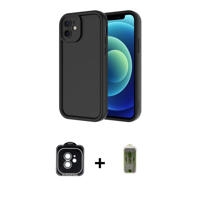MARSİLYAN™- iPhone 11 Kılıf Yankı Yansıma Özel Seri - Siyah Joko Magic 5D Hayalet Cam + PVD Metal Kamera Lens - YL