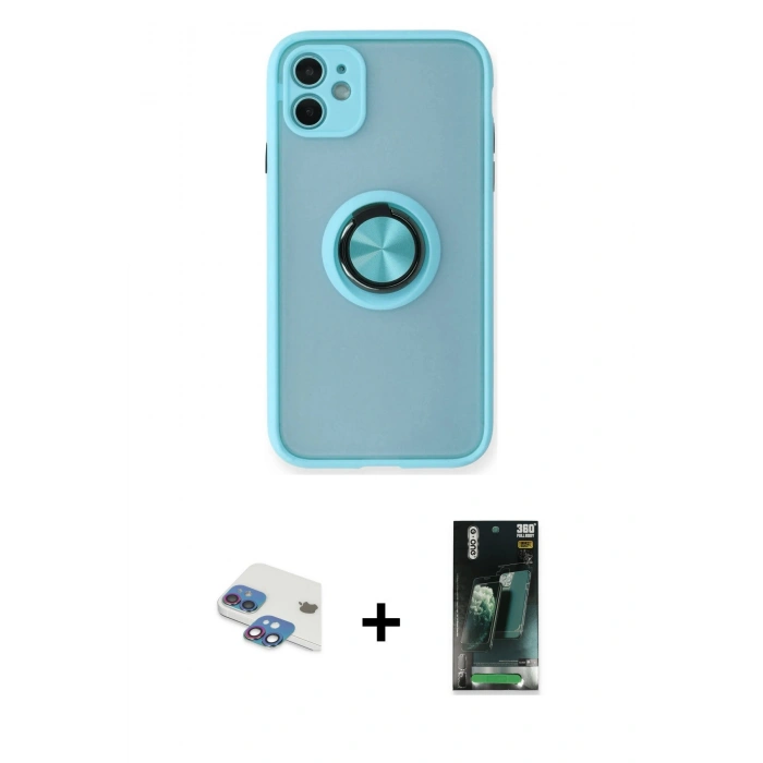 MARSİLYAN™- iPhone 11 Kılıf Yörünge Çizgi - Şeffaf 360 Full Body Arka Koruyucu + Pers Alüminyum Kamera Lens - GI