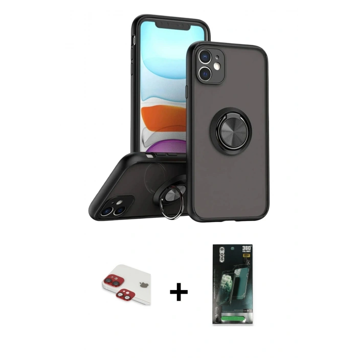 MARSİLYAN™- iPhone 11 Kılıf Yörünge Çizgi - Şeffaf 360 Full Body Arka Koruyucu + Pers Alüminyum Kamera Lens - KI