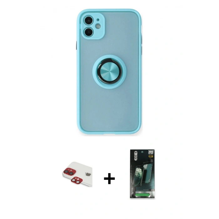 MARSİLYAN™- iPhone 11 Kılıf Yörünge Çizgi - Şeffaf 360 Full Body Arka Koruyucu + Pers Alüminyum Kamera Lens - KI