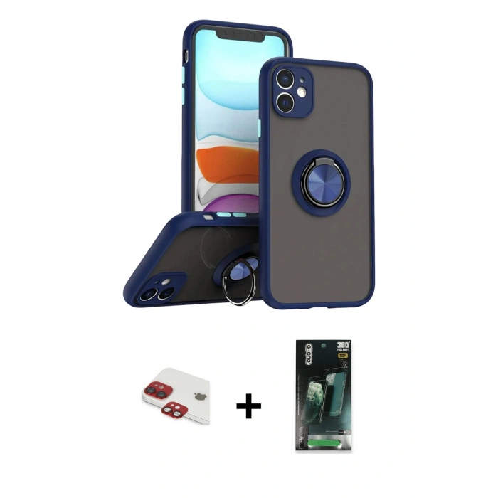 MARSİLYAN™- iPhone 11 Kılıf Yörünge Çizgi - Şeffaf 360 Full Body Arka Koruyucu + Pers Alüminyum Kamera Lens - KI