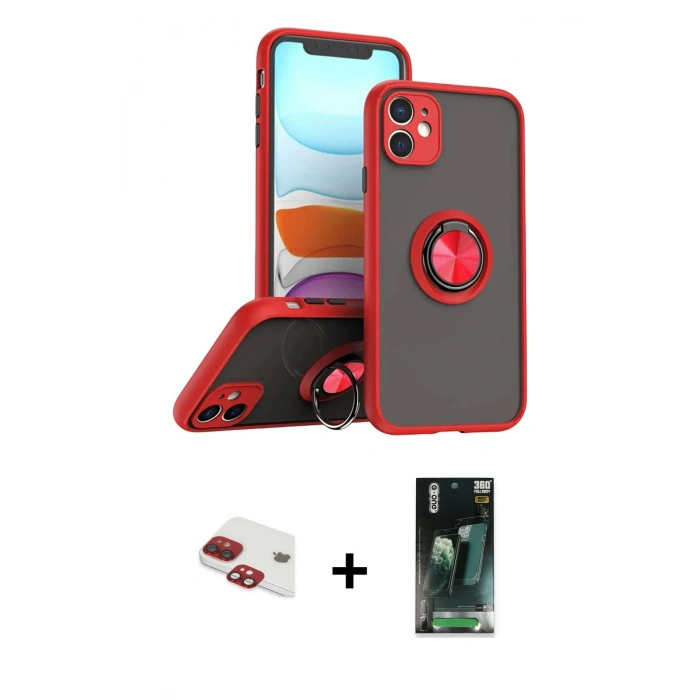 MARSİLYAN™- iPhone 11 Kılıf Yörünge Çizgi - Şeffaf 360 Full Body Arka Koruyucu + Pers Alüminyum Kamera Lens - KI