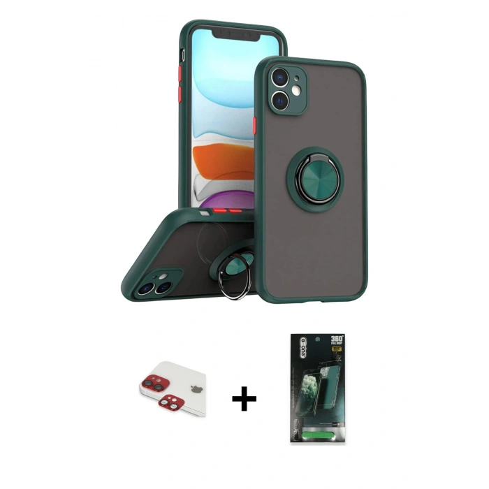 MARSİLYAN™- iPhone 11 Kılıf Yörünge Çizgi - Şeffaf 360 Full Body Arka Koruyucu + Pers Alüminyum Kamera Lens - KI