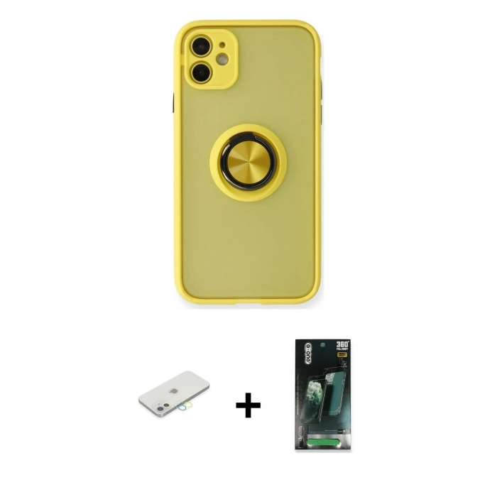 MARSİLYAN™- iPhone 11 Kılıf Yörünge Çizgi - Şeffaf 360 Full Body Arka Koruyucu + Renkli Kamera Lens Koruma Cam - SI