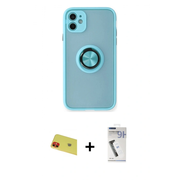 MARSİLYAN™- iPhone 11 Kılıf Yörünge Çizgi - Şeffaf Uv Polymer Nano Ekran Koruyucu + Rainbow Kamera Lens Koruma Cam - KI