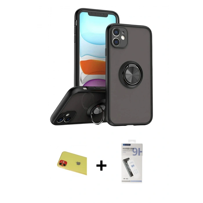 MARSİLYAN™- iPhone 11 Kılıf Yörünge Çizgi - Şeffaf Uv Polymer Nano Ekran Koruyucu + Rainbow Kamera Lens Koruma Cam - KI