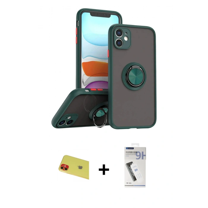 MARSİLYAN™- iPhone 11 Kılıf Yörünge Çizgi - Şeffaf Uv Polymer Nano Ekran Koruyucu + Rainbow Kamera Lens Koruma Cam - KI