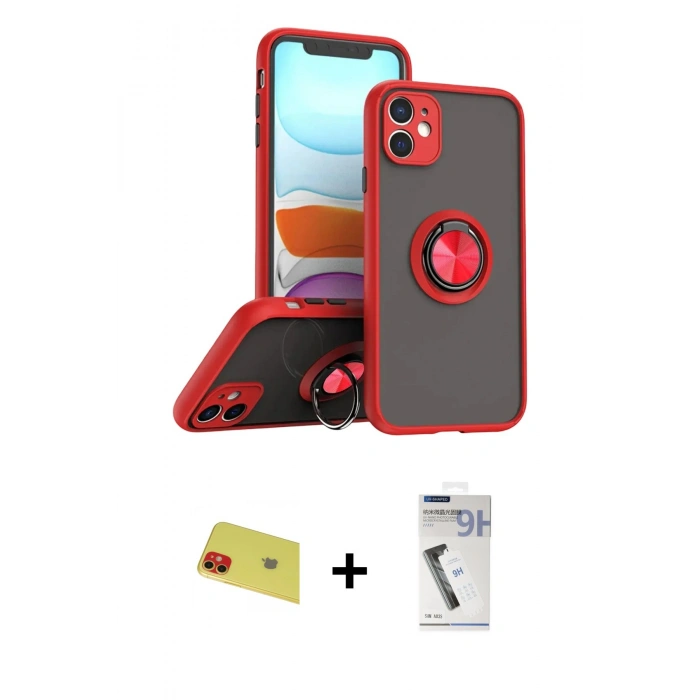 MARSİLYAN™- iPhone 11 Kılıf Yörünge Çizgi - Şeffaf Uv Polymer Nano Ekran Koruyucu + Rainbow Kamera Lens Koruma Cam - KI