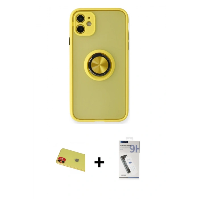MARSİLYAN™- iPhone 11 Kılıf Yörünge Çizgi - Şeffaf Uv Polymer Nano Ekran Koruyucu + Rainbow Kamera Lens Koruma Cam - KI