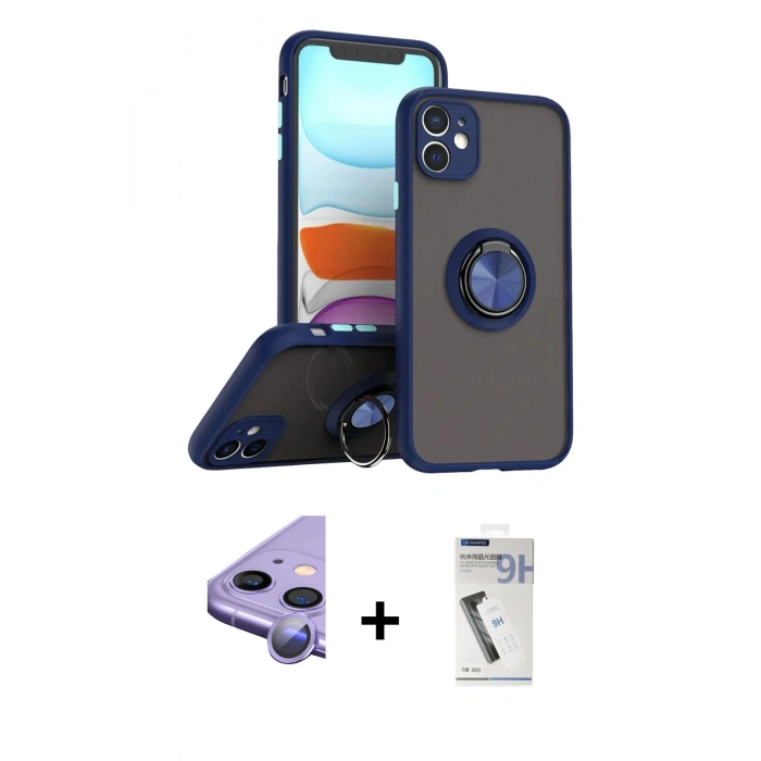 MARSİLYAN™- iPhone 11 Kılıf Yörünge Çizgi - Şeffaf Uv Polymer Nano Ekran Koruyucu + Raze Metal Kamera Lens - MR