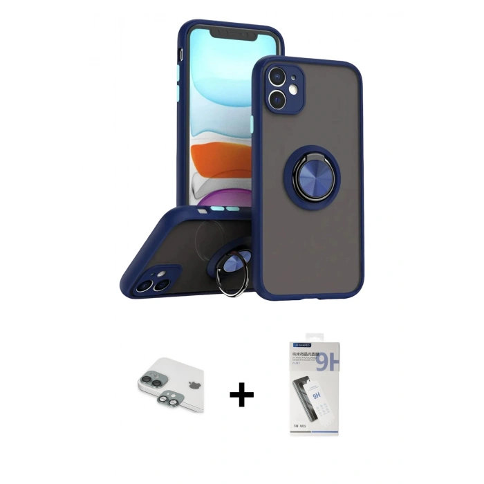 MARSİLYAN™- iPhone 11 Kılıf Yörünge Çizgi - Şeffaf Uv Polymer Nano Ekran Koruyucu + Pers Alüminyum Kamera Lens - YL