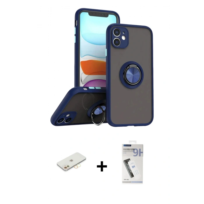 MARSİLYAN™- iPhone 11 Kılıf Yörünge Çizgi - Şeffaf Uv Polymer Nano Ekran Koruyucu + Sarı Renkli Kamera Lens Koruma Cam
