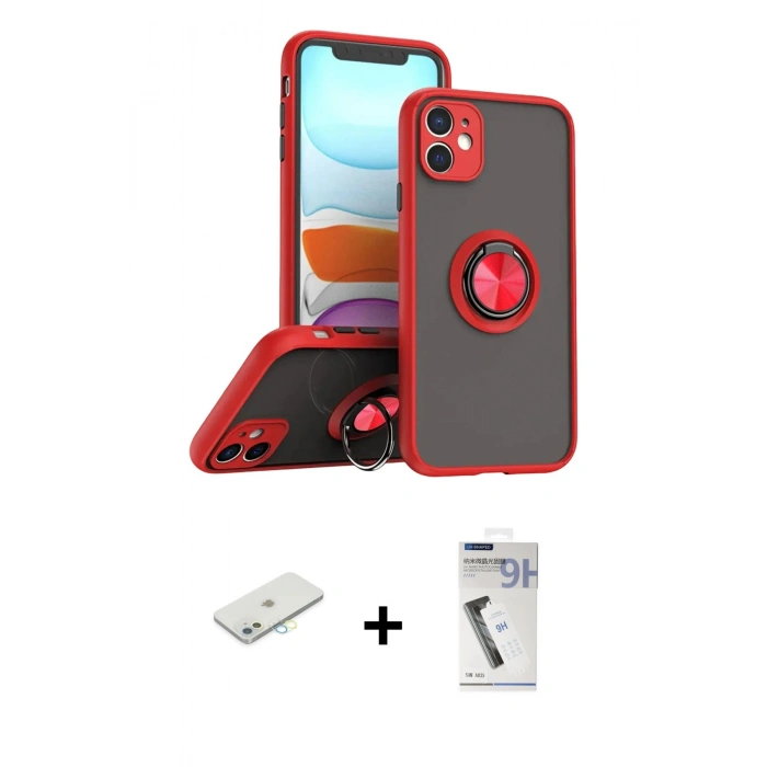 MARSİLYAN™- iPhone 11 Kılıf Yörünge Çizgi - Şeffaf Uv Polymer Nano Ekran Koruyucu + Renkli Kamera Lens Koruma Cam - SI