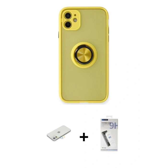 MARSİLYAN™- iPhone 11 Kılıf Yörünge Çizgi - Şeffaf Uv Polymer Nano Ekran Koruyucu + Renkli Kamera Lens Koruma Cam - SI