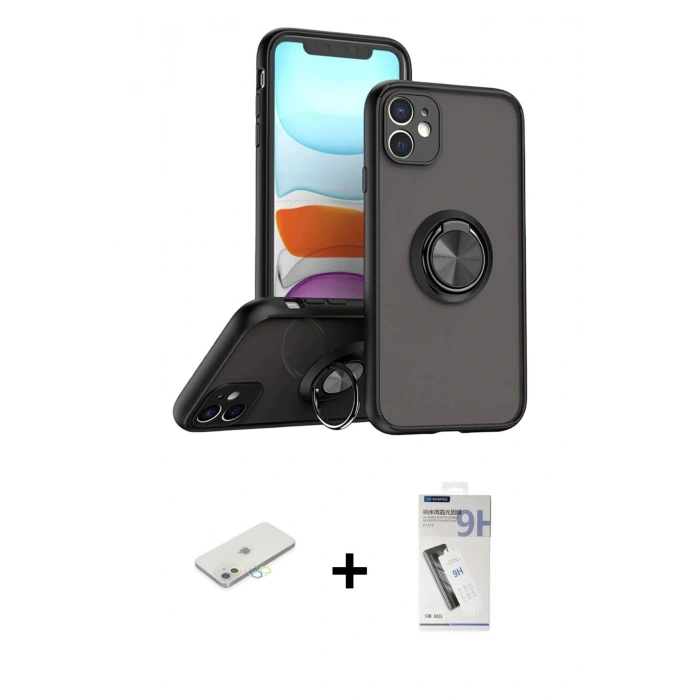 MARSİLYAN™- iPhone 11 Kılıf Yörünge Çizgi - Şeffaf Uv Polymer Nano Ekran Koruyucu + Renkli Kamera Lens Koruma Cam - SI