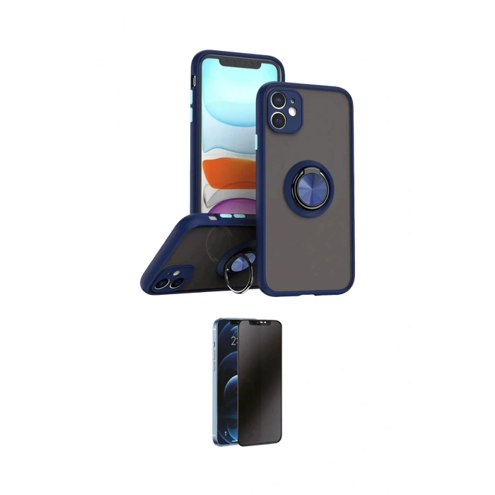 MARSİLYAN™- iPhone 11 Kılıf Yörünge Çizgi - Siyah 3D Antistatik Hayalet Cam Ekran Koruyucu