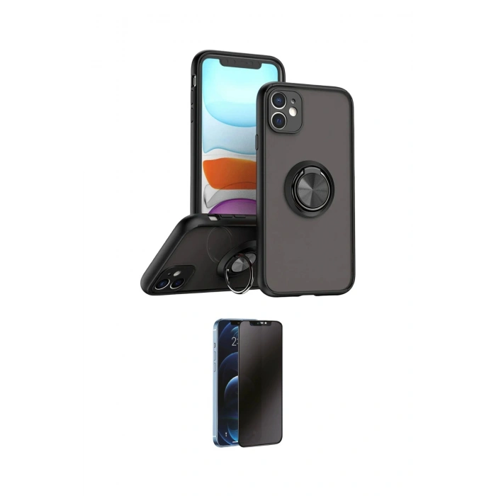 MARSİLYAN™- iPhone 11 Kılıf Yörünge Çizgi - Siyah 3D Antistatik Hayalet Cam Ekran Koruyucu