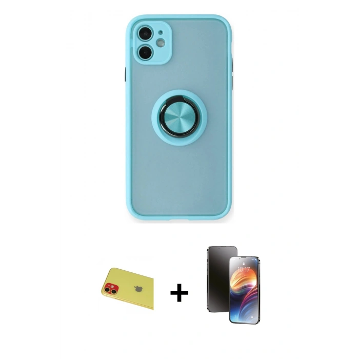 MARSİLYAN™- iPhone 11 Kılıf Yörünge Çizgi - Siyah 3D Antistatik Mat Seramik Nano Ekran Koruyucu + Rainbow Kamera Lens Koruma Cam - KI