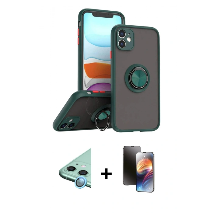MARSİLYAN™- iPhone 11 Kılıf Yörünge Çizgi - Siyah 3D Antistatik Mat Seramik Nano Ekran Koruyucu + Raze Metal Kamera Lens - MI