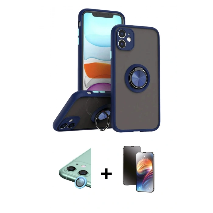 MARSİLYAN™- iPhone 11 Kılıf Yörünge Çizgi - Siyah 3D Antistatik Mat Seramik Nano Ekran Koruyucu + Raze Metal Kamera Lens - MI