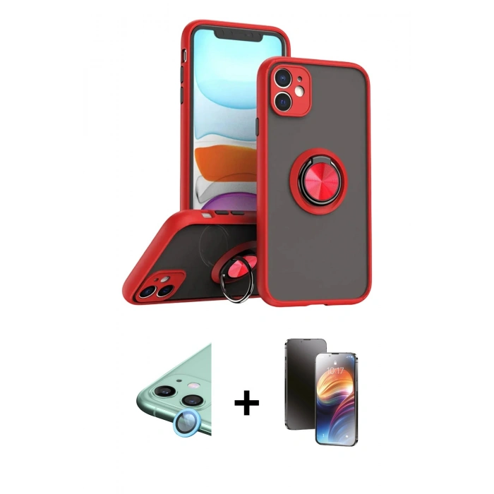 MARSİLYAN™- iPhone 11 Kılıf Yörünge Çizgi - Siyah 3D Antistatik Mat Seramik Nano Ekran Koruyucu + Raze Metal Kamera Lens - MI
