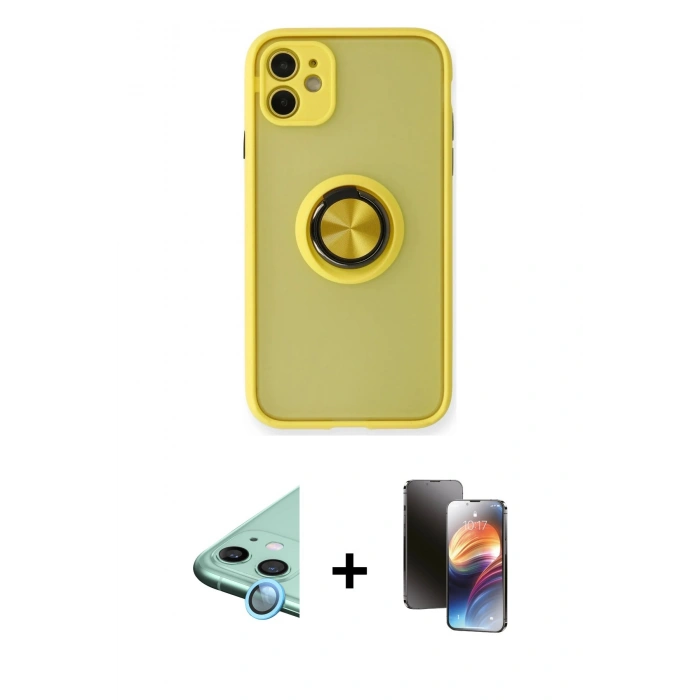 MARSİLYAN™- iPhone 11 Kılıf Yörünge Çizgi - Siyah 3D Antistatik Mat Seramik Nano Ekran Koruyucu + Raze Metal Kamera Lens - MI